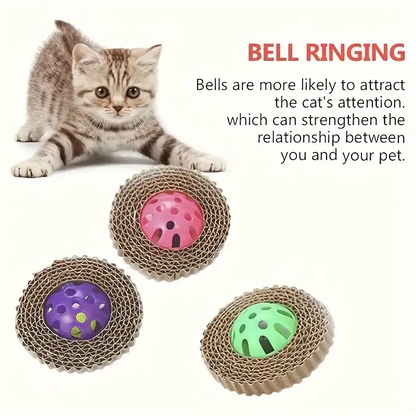 3 cat toy balls, made of corrugated cardboard and plastic
