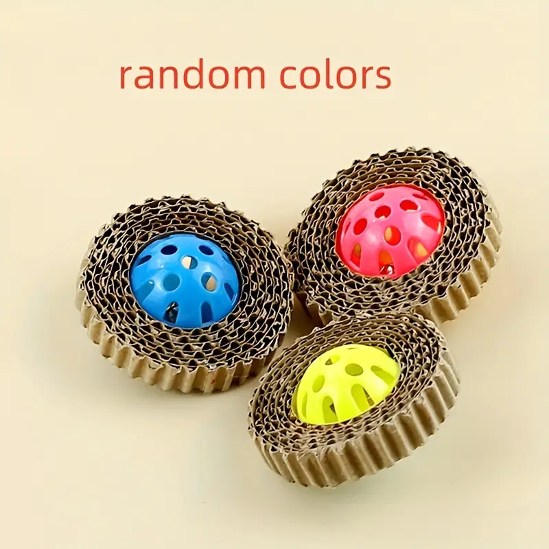 3 cat toy balls, made of corrugated cardboard and plastic