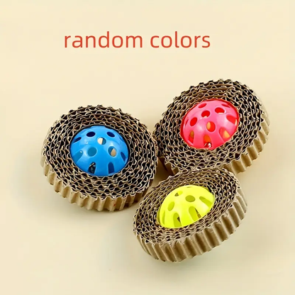 3 cat toy balls, made of corrugated cardboard and plastic